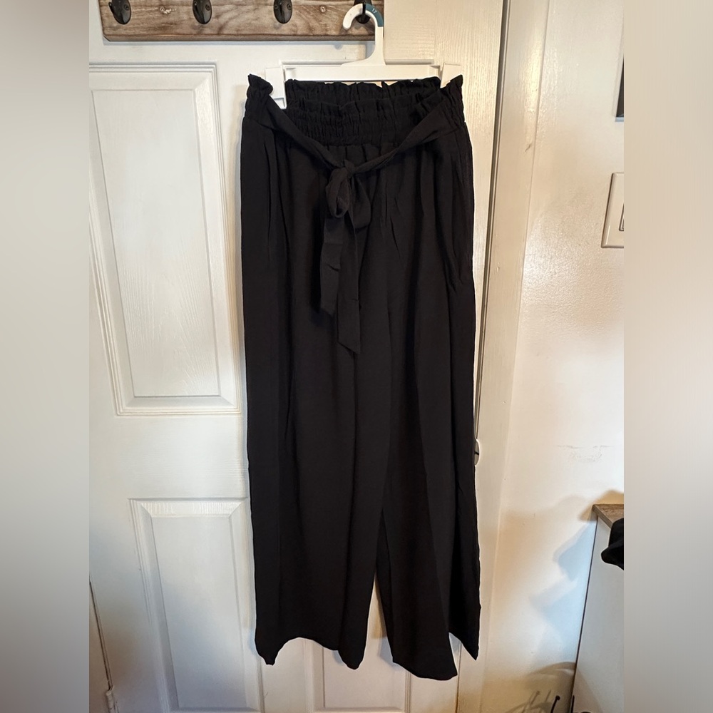 Paper Bag Waist Flowy Trousers